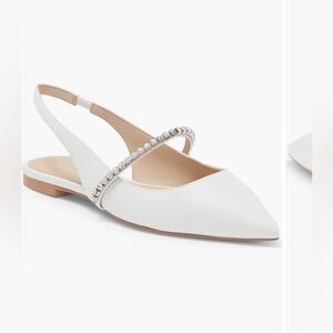 Stuart Weitzman Crystaline Slingback Flat | White Wedding Shoes